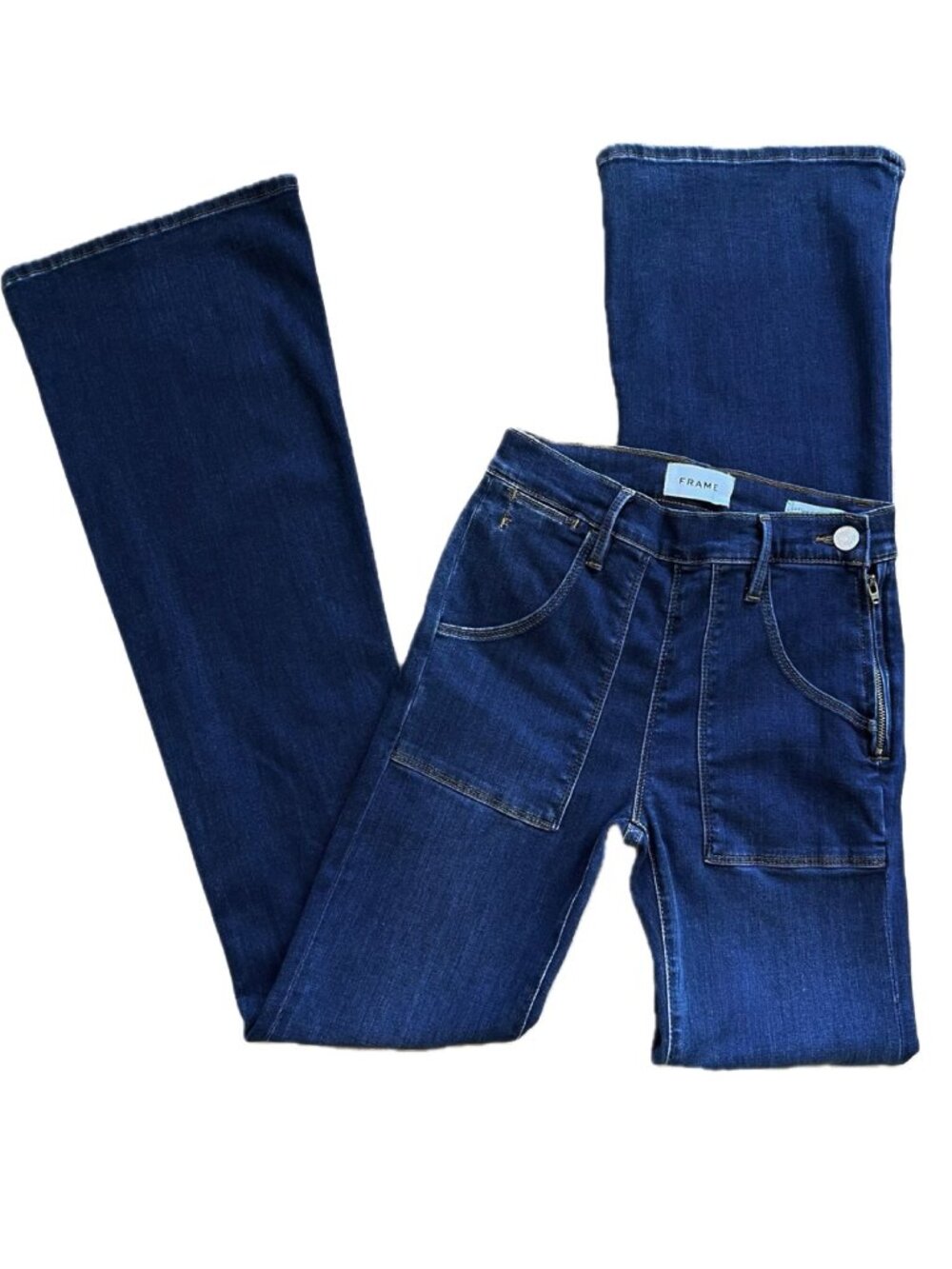 FRAME Le Flare de Francoise Jeans, Dark Blue Flare Jeans with Side Zipper